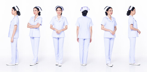 Full length 30s 20s Asian Woman Nurse hospital, 360 front side back rear