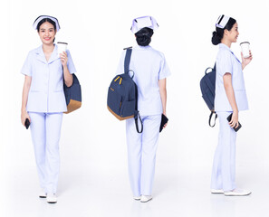 Full length 30s 20s Asian Woman Nurse hospital, 360 front side back rear