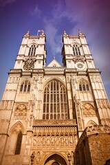 Fototapeta na wymiar Westminster Abbey facade. Retro filter London UK.