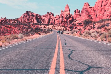Arches Scenic Drive. American nature vintage filter image.