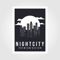 Obraz premium Night city vector illustration. Night cityscape in flat style