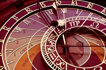 Prague clock. Vintage filtered style color retro photo tone.