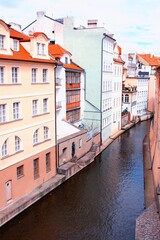 Fototapeta na wymiar Prague canal. Vintage filtered style color retro photo tone.