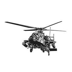 Fototapeta premium Military helicopter hand graphic drawing. Military equipment