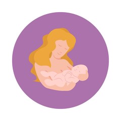 Mother and her newborn baby. Vector cartoon illustration. 