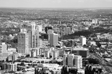 South Melbourne aerial city view. Black and white photo retro style.