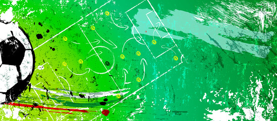 abstact background with soccer ball, football, with paint strokes and splashes, grungy, great soccer event - obrazy, fototapety, plakaty