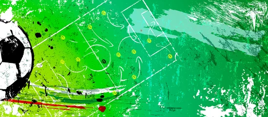 Poster abstact background with soccer ball, football, with paint strokes and splashes, grungy, great soccer event © Kirsten Hinte
