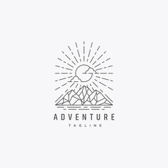 Mountain and sun hipster logo design template
