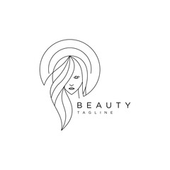 Beauty woman line art logo design template