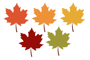 Set of colorful maple leaves. Cartoon style. Vector design.