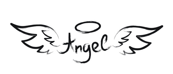 Fototapeta na wymiar Vector Angel lettering isolated on white background in grunge style.