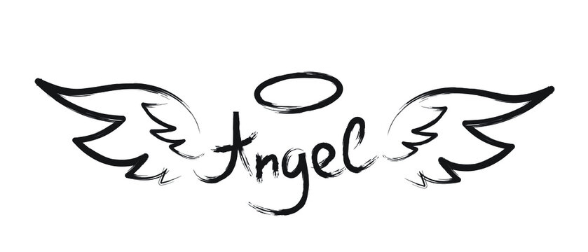 Vector Angel lettering isolated on white background in grunge style.