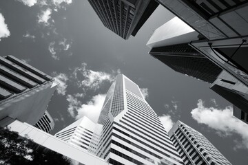 Brisbane city skyline looking up. Black and white vintage photo style. - obrazy, fototapety, plakaty