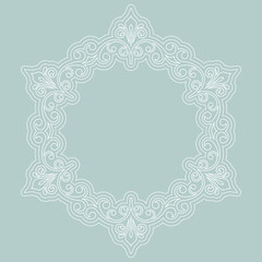 Elegant light blue and white vintage vector round white ornament in classic style. Abstract traditional ornament with oriental elements. Classic vintage pattern