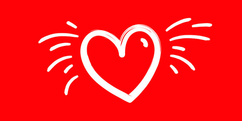 Grunge hand drawn heart sign on red background. St. Valentine vector concept