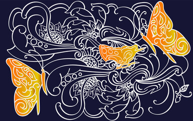 floral and butterfly line art design
