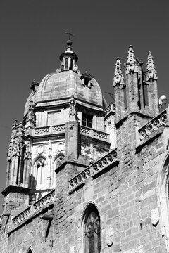 Toledo, Spain. Retro style photo black and white BW. Spanish landmarks.