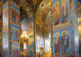 Fototapeta na wymiar Mosaics in the interior of Church of the Savior on Blood, Saint Petersburg, Russia