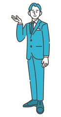 Male business person introducing something [Vector illustration of full body].