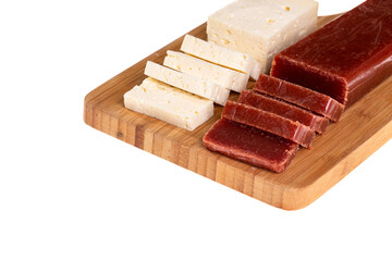 Sweet guava paste with cheese; Tasty Brazilian Dessert White Background