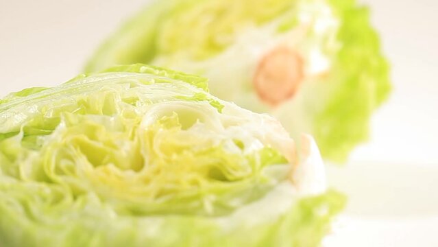 Cutting fresh lettuce salad.