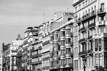 Barcelona street. Black and white photo vintage style.