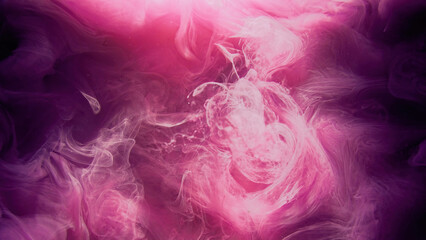 Paint water swirl. Color smoke texture. Fantasy dream. Neon glow pink purple pigment fog haze air abstract art empty space background.