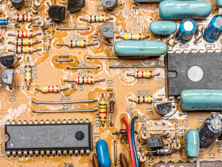 Closeup of PCB electronic elements