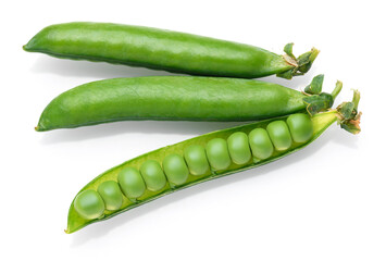 green peas in detail isolated on a white background, the concept of fresh vegetables and healthy...
