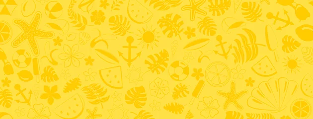 Zelfklevend Fotobehang Achtergrond van verschillende items met betrekking tot zomervakantie op zee, in gele kleuren © Olga Moonlight