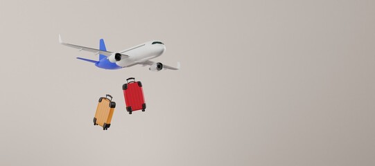 Airplane And Suitcases 3d Render