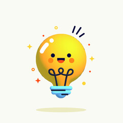 Cute Light Bulb Vector 3D Illustration. Innovative creative idea Trendy Icon. Isolated thinking and Insight business concept