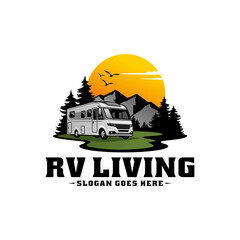 camper van - caravan - motor home illustration logo vector