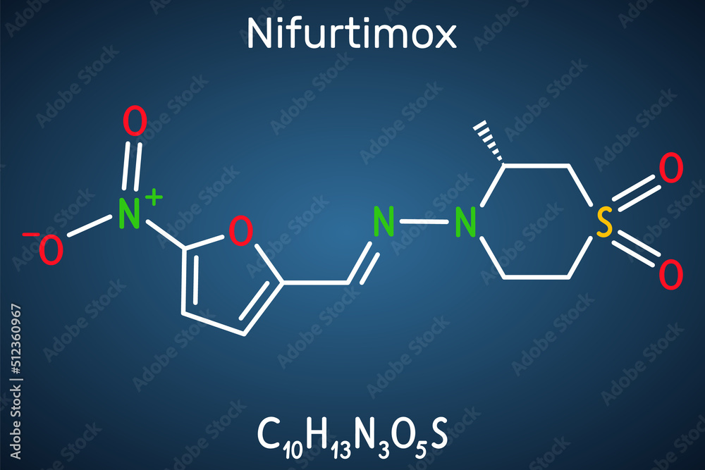 Poster nifurtimox molecule. it is antiparasitic drug used for the treatment of chagas disease (trypanosoma 