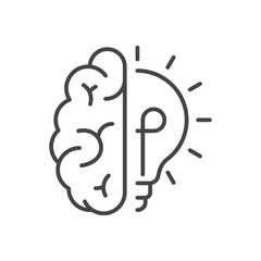 Outline icon of light bulb with brain. Symbol of creative idea. 