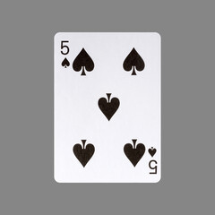 Five of Spades. Isolated on a gray background. Gamble. Playing cards.