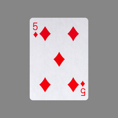 Five of Diamonds. Isolated on a gray background. Gamble. Playing cards