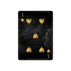Five of Hearts, grunge card isolated on white background. Playing cards. Design element.