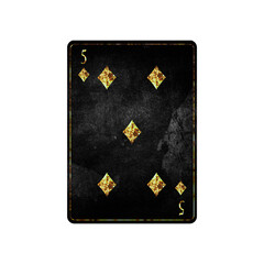 Obraz premium Five of Diamonds, grunge card isolated on white background. Playing cards. Design element.