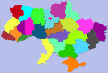 Fototapeta na wymiar Ukraine. Map. Distribution by regions. Territorial integrity, symbols of Ukraine. Wide use for any direction of work.