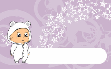 standing baby kid cartoon with polar bear pijama illustration background in vector format
