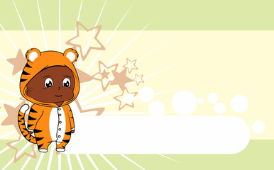 Fototapeta na wymiar standing baby kid cartoon with tiger pijama illustration background in vector format
