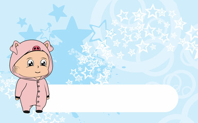 standing baby kid cartoon with piggy pijama illustration background in vector format