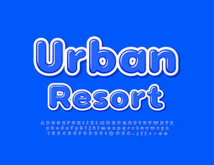 Vector blue emblem Urban Restaurant. Modern glossy Font. Bright Alphabet Letters, Numbers and Symbols set