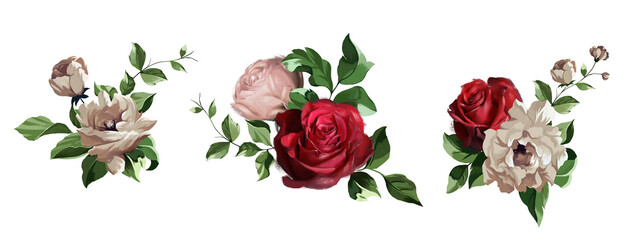 hand draw rose bouquet set
