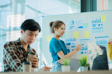 a group of successful business people in the conference room Asia Youth Team Startup Ideas: Meet young entrepreneurs brainstorm business plans and share ideas in a workshop.