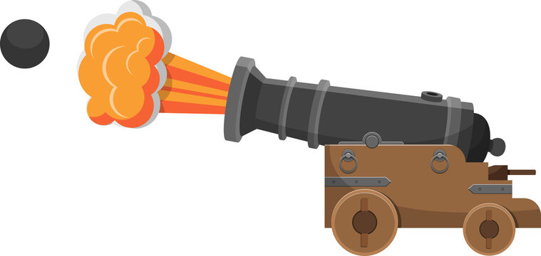 cannon firing with orange explosion and cannonball clip art preview
