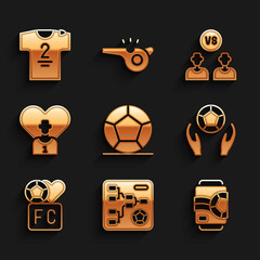 Set Soccer football ball, Championship tournament bracket, Beer can, Fan club, Football or soccer player, and jersey and t-shirt icon. Vector