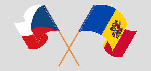 Crossed and waving flags of Czech Republic and Moldova